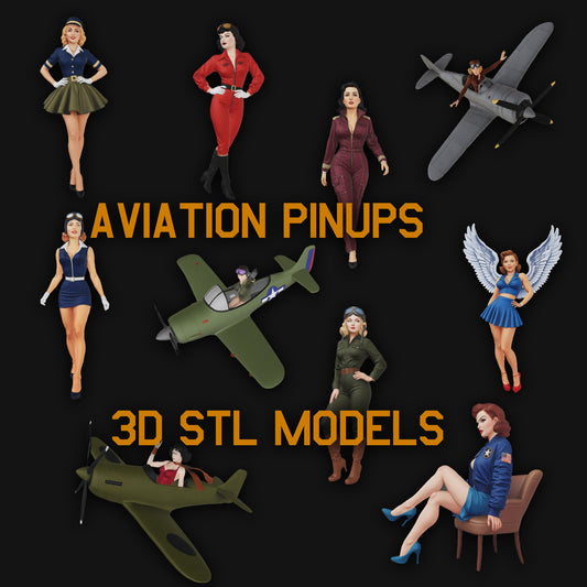 Aviation Pin-Up STL Files – Vintage WWII Style Nose Art Pin-Up Girl Miniatures for 3D Printing | Resin & FDM Printable Figurines