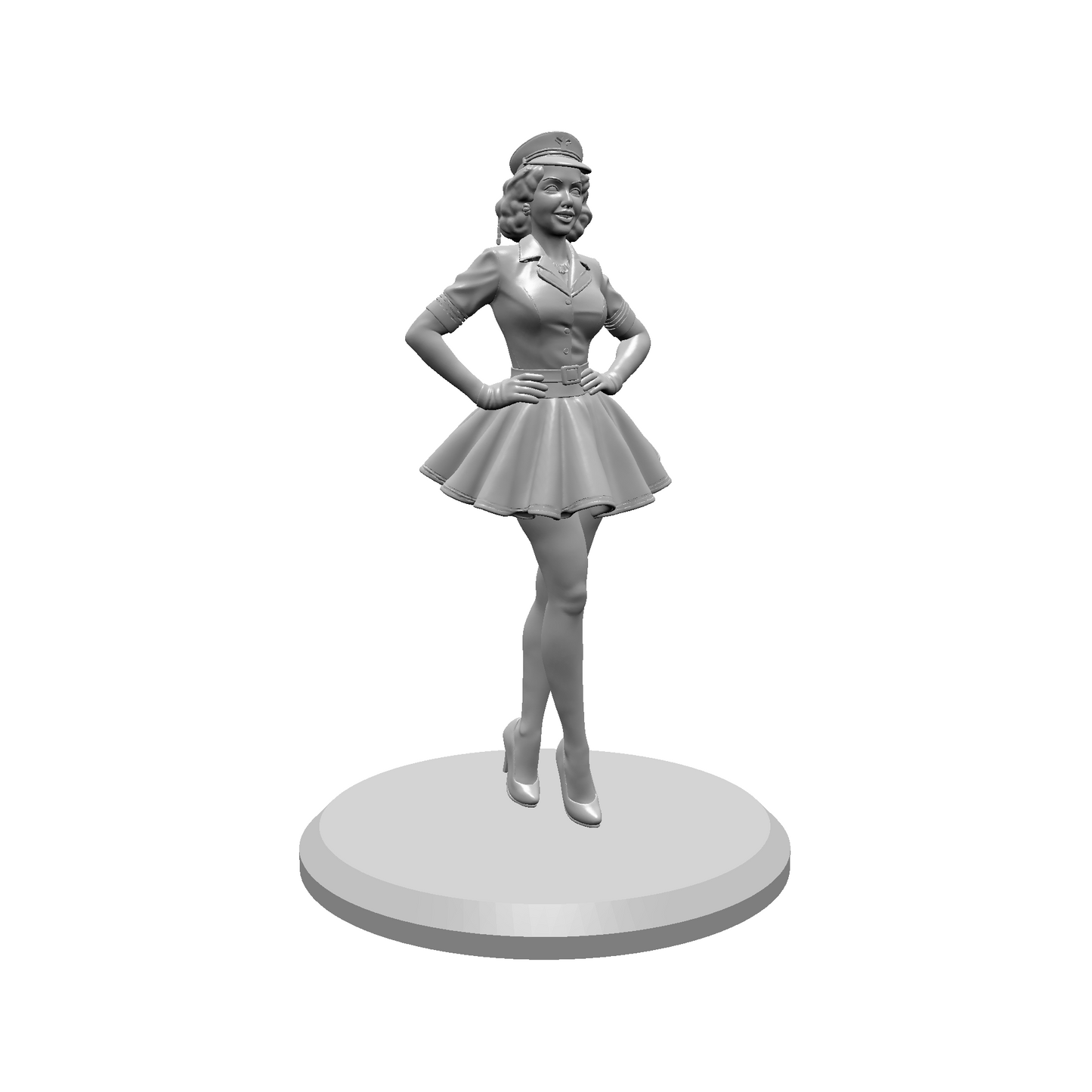 Aviation Pin-Up Girl STL – Vintage WWII Style Flight Attendant Pinup Miniature for 3D Printing | Nose Art Figurine STL File