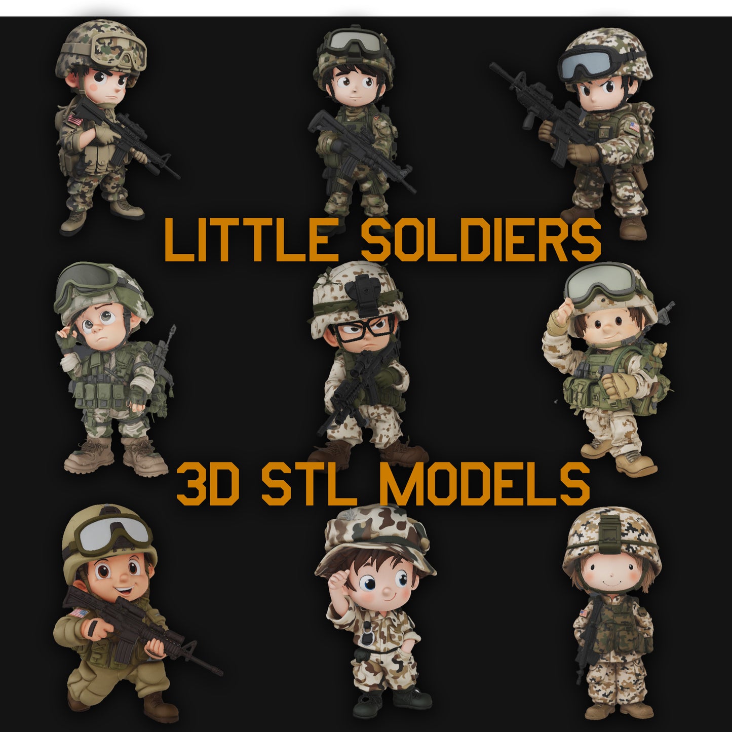 Toy Soldiers STL Bundle – 9 Miniature Soldier Models – Army Figures for 3D Printing – Tabletop Miniatures